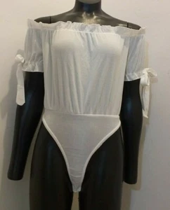 Nuevo Body Pretty Little Thing Blanco Bardot Rib Tanga Reino Unido 8 - Imagen 1 de 5