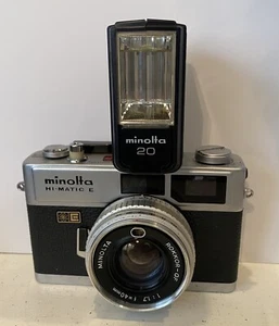 Minolta Hi-Matic E Camera & Electroflash20, Rokkor 40mm f/1.7 W Case - Picture 1 of 11
