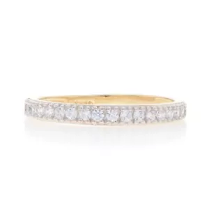 Yellow Gold Cubic Zirconia Wedding Band - 14k Round .17ctw Stackable Ring - Picture 1 of 9