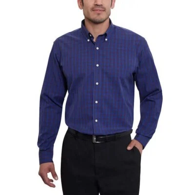 Kirkland Signature Men’s Traditional Fit Dress Shirt, Non-Iron Navy Plaid New - Image 1 of 4