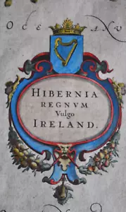 Map Hibernia Ireland, by J. Jansson, c.1636, German text verso, Antique Original - Picture 1 of 17