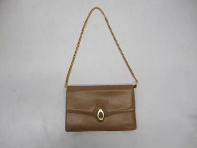 Винтажный Gucci рыцарь коричневый желтовато-коричневый кожаный сумочки золотой цепи ремень Дамская сумка клатч  - Изображение 1 из 4