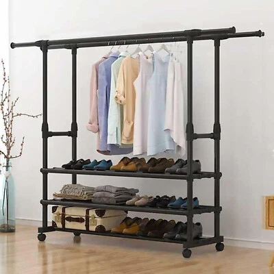Heavy Duty Clothing Garment Rack Rolling Clothes Organizer Double Rails Hanging - Image 1 of 4