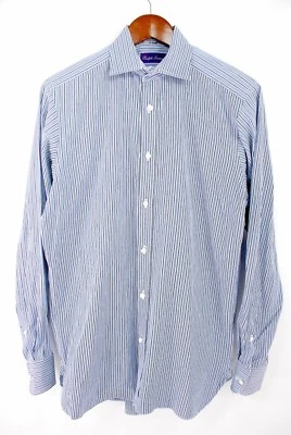 Camisa de vestir Ralph Lauren etiqueta púrpura RLPL Italia para hombre azul negro a rayas talla 15 Foto 1 de 4