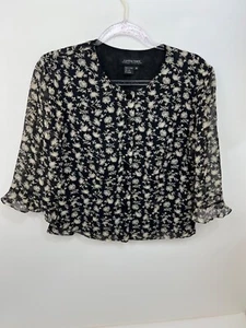Womens Silk Blouse Cynthia Howie Maggy Boutique Black w Tan Flowers Sheer Size 8 - Picture 1 of 11