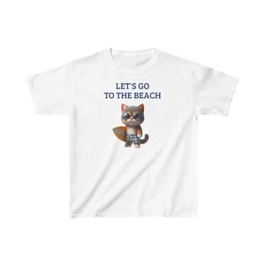 Kids Beach T-shirt, US cotton, Beach Kid tshirt, Beach cat tshirt - Picture 1 of 9