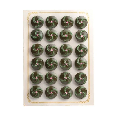 Card (24) Vintage Czech Deco 1920's hand painted green spiral glass buttons 18mm - Image 1 of 3