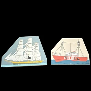 Vntg Cat's Meow Relief Rescue Ship Boat ‘94 And Sailboat “95 Lot Of 2 - Signed - Picture 1 of 8