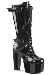 Demonia TORMENT-218 5 1/2 " Heel, 3 " Platform Lace Up Knee High Boot, Side Zip - Picture 1 of 11