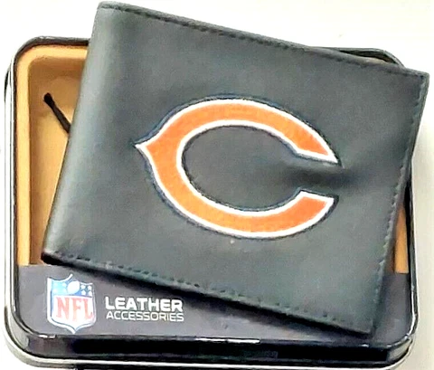 Chicago Bears Genuine Leather Embroidered Bi-Fold Black Wallet New Rico Cover