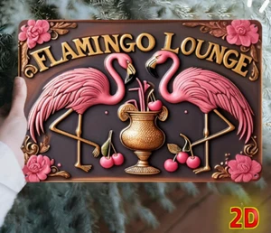 METAL ART - Insegna retrò in metallo Flamingo Lounge (8" x 12") - Wall Art - Foto 1 di 2