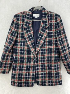 Liz Claiborne Womens Blazer Jacket Christmas Holiday Plaid Tweed Wool Size 12 - Picture 1 of 15