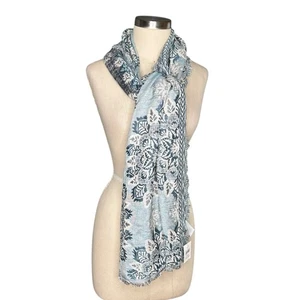J JILL Blue Floral Snowflake Jacquard Weave Knit Rectangle Scarf NWT One Size - Picture 1 of 5