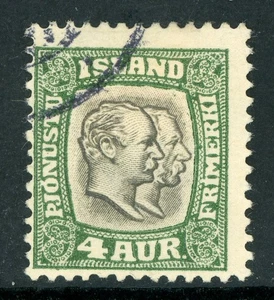 Iceland 1907 Two Kings Official 4a Green & Gray Perf 13 Scott # O32 VFU D551 - Picture 1 of 6