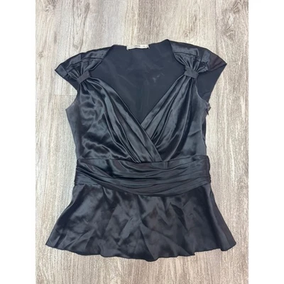 Prada Black Silk Satin Draped Peplum Top – Made in Italy – Size IT 44 (US 8) - Image 1 of 4