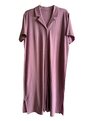 NWT Eileen Fisher Womens Lounge Midi Shirtdress 100% Organic Cotton Purple M - Image 1 of 4