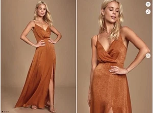 LULUS Constantine Maxikleid rostorange Satin Cocktail Hochzeit Gast XSmall - Bild 1 von 8