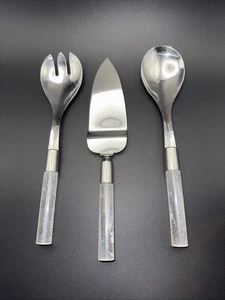 Vtg Frontier Forge Japan Stainless Serving Set Of 3 Clear Lucite Handles MCM - Picture 1 of 14