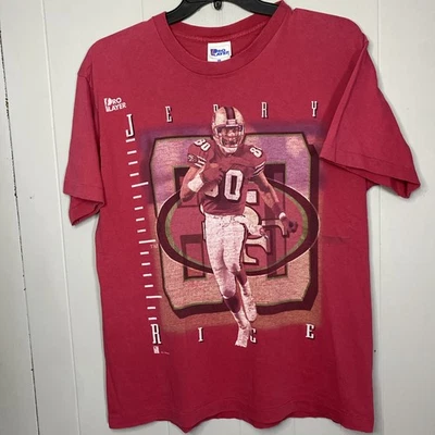 Camiseta Vintage Anos 90 49ers NFL Jerry Rice Ponto Único Jogador Profissional Fabricada nos EUA Grande - Imagem 1 de 4