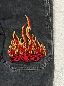 Vintage JNCO Jeans Skater Pants Black Flame Wide Leg Size 14 26x26 90’s/y2k - Picture 1 of 18
