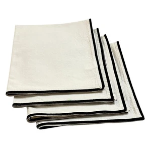Threshold 100% Cotton Cloth Napkins White Black Trim Set of 4 Minimalist 19"x20" - Picture 1 of 9