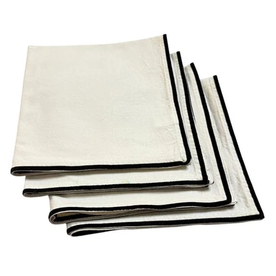 Threshold 100% Cotton Cloth Napkins White Black Trim Set of 4 Minimalist 19"x20" - Image 1 of 4
