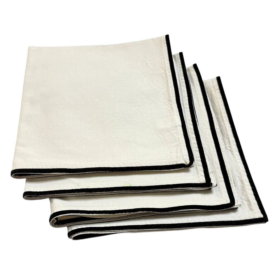 Threshold 100% Cotton Cloth Napkins White Black Trim Set of 4 Minimalist 19"x20" - Image 1 of 4