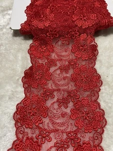 12cm Red Mesh Beautiful Flowers Embroidered Lace trim Dress Sewing Per Meter - Picture 1 of 5