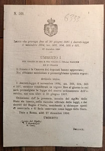 ITALIEN 1896 GESETZ X VERLÄNGERUNG GESETZESDEKRETE - 6333 - Bild 1 von 1