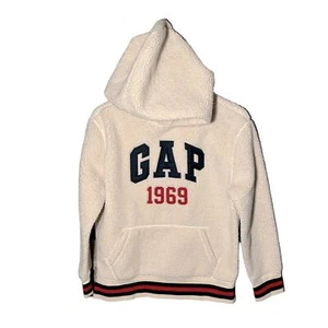 Gap kids Sherpa Spell Out name pullover hoodie jacket vintage cream 90s sz 10 - Picture 1 of 11