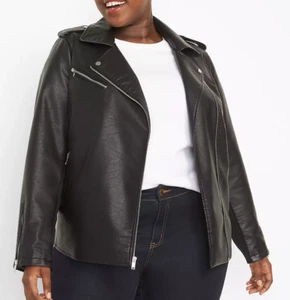 NEU LANE BRYANT SCHWARZ KUNSTLEDER MOTO JACKE MANTEL GR. 22/24 - Bild 1 von 8