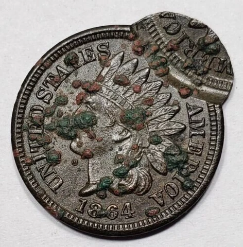 1864 DOUBLE STRUCK INDIAN CENT AU DETAIL (corroded)  (Lot: n161 ) Cover