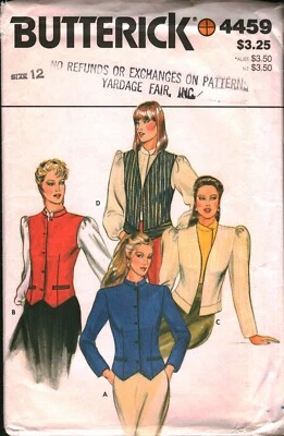 4459 Vintage Butterick SEWING Pattern Misses 1980s Semi Fitted Lined Jacket Vest - Image 1 of 2