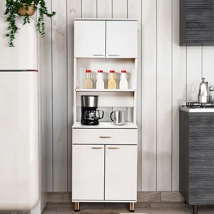 6ft Tall Cabinet Storage Cupboard Living Room Sideboard Unit 4 Doors And Drawer - Picture 1 of 12