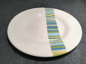 Tabletops 11.5 " Plate Beach House Stripe Mix with With Turquoise, Yellow, Blues - Picture 1 of 2