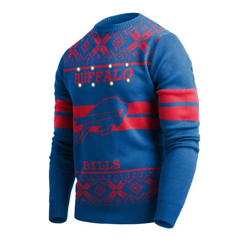 NFL Licensed BUFFALO BILLS MENS 2 STRIPE BIG LOGO LIGHT UP SWEATER Cover