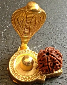 SHIVLING METAL MINI STATUE SHIVA LING WITH NAAG HINDU RUDRAKSHA YOGA MEDITATION - Picture 1 of 2