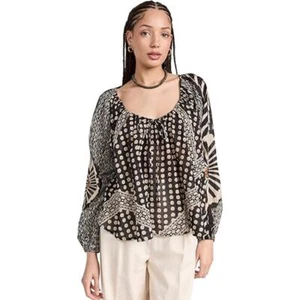 Free People Women's Elena Printed Blouse In Black Tan - Picture 1 of 4