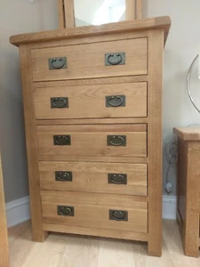 CHUNKY OAK EXTRA LARGE 5 DRAWER CHEST - TALL BEDROOM DRAWERS - SOLID WOOD - 80CM - Picture 1 of 24