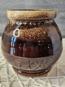 Vintage Western Stoneware Pottery Jar Brown Drip Glaze Maple Leaf USA - Picture 1 of 7