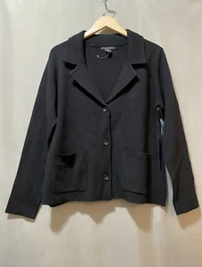 NWT TAHARI Women Long Sleeve Notched Lapel Buttoned Cardigan Jacket SZ XL Black - Picture 1 of 12