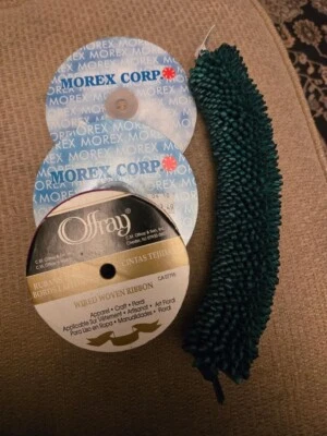 Picot Ribbon 3/16" x 40 yd Light Blue/Peach, Offray-Purple/Gold Wired & green - Image 1 of 3