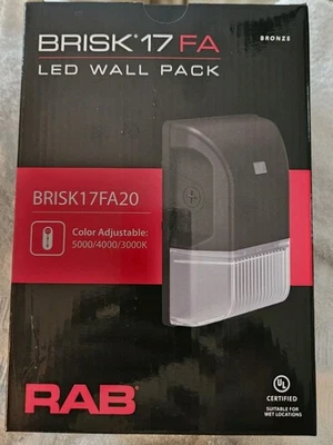 RAB Brisk 17 FA LED Wall Pack 20w 3000k-4000k-5000k color Adjust Water Resistant - Image 1 of 3
