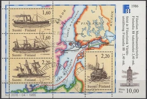 Finland 1986 Mi BL2 stamp exibition FINLANDIA 88 (2nd S/S) Ships, Maps - used O - Picture 1 of 3