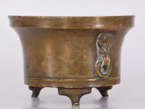 Chinesisches Bronze Stativ Räuchergefäß oder Räuchergefäß künstliche Löwengriffe Ming oder Qing - Bild 1 von 12