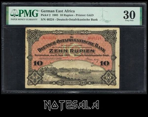 ÁFRICA ORIENTAL ALEMANA 10 RUPIAS 1905 Pick-1 Dar essalam PMG 30 VF S/N 40224 *ESCASO* - Imagen 1 de 2