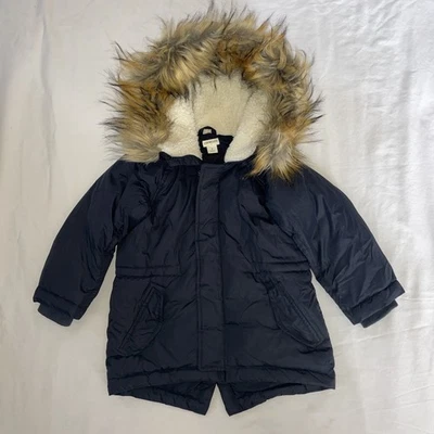 J. Parka Crewcuts Niños Talla 3 Estilo AR583 Chaqueta Sherpa Capucha Piel Sintética Azul Marino  Foto 1 de 4
