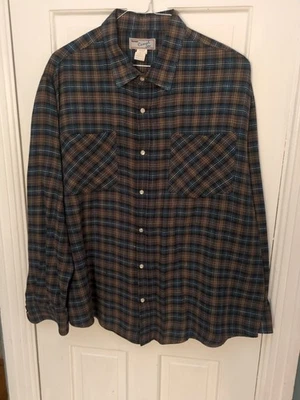 Haband Casual Joe Flannel Shirt Plaid Snap Up Long Sleeve Blue Mens XL - Image 1 of 4
