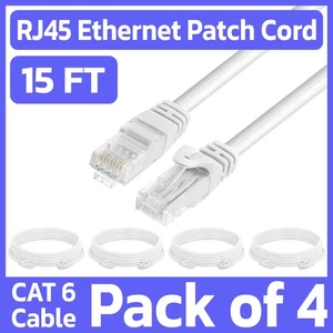 4 Pack 15 Feet Cat6 Patch Cable White LAN Ethernet Cord Network Internet Cable - Picture 1 of 7