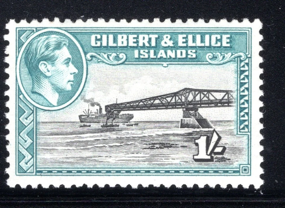 Gilbert & Ellice Is 1939 sg 51ab 1/- brownish black & turquoise blue fine UM — 第 1/1 张图片